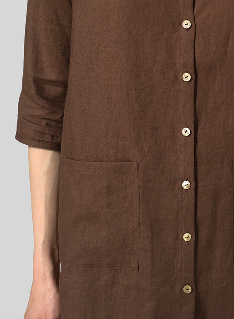 Linen Round Neck Button Front Top