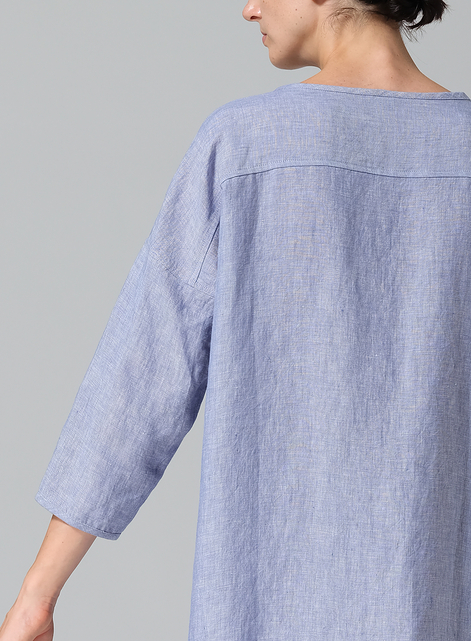 Linen Round Neck Button Front Top