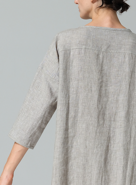 Linen Round Neck Button Front Top