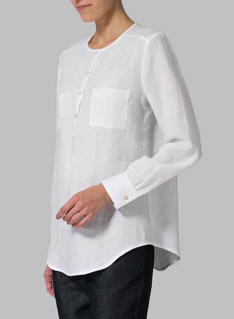 Linen Round Neck Long Sleeve Shirt