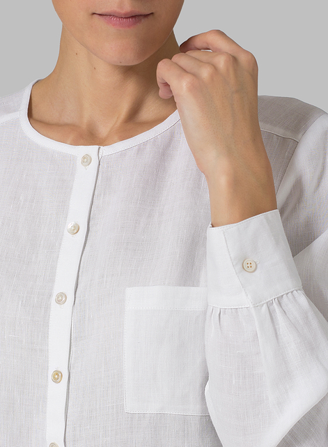 Linen Round Neck Long Sleeve Shirt