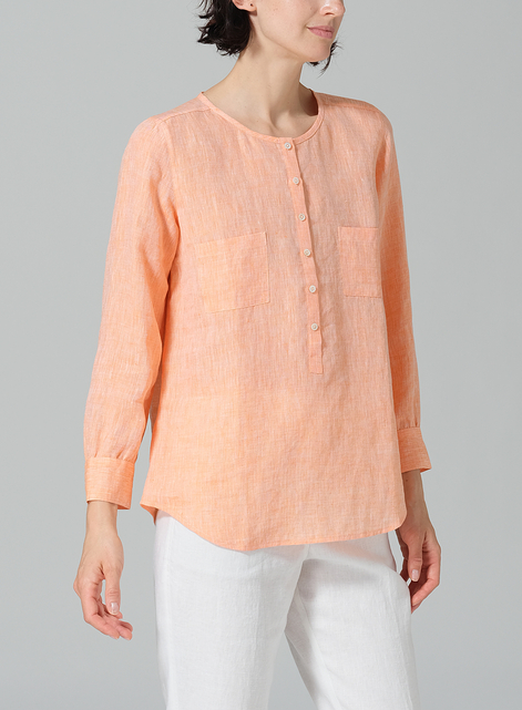 Linen Round Neck Long Sleeve Shirt