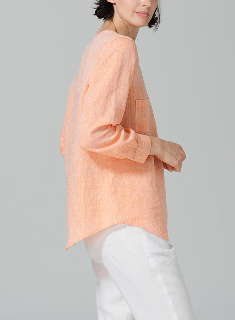 Linen Round Neck Long Sleeve Shirt