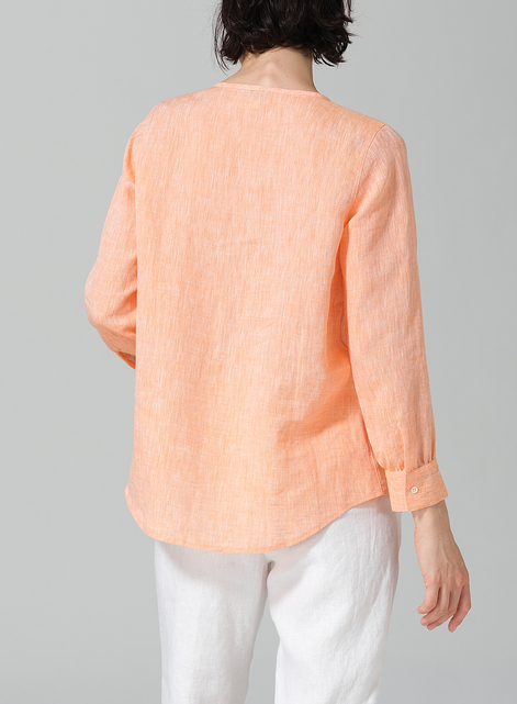 Linen Round Neck Long Sleeve Shirt