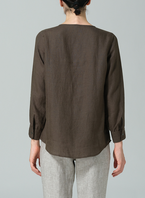 Linen Round Neck Long Sleeve Shirt