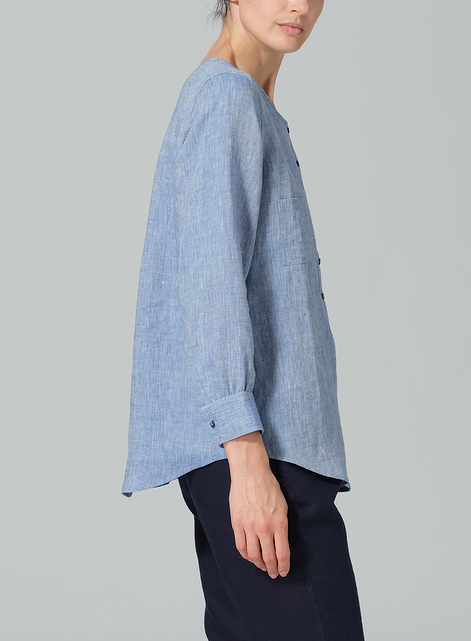 Linen Round Neck Long Sleeve Shirt