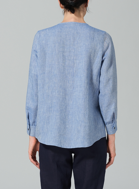 Linen Round Neck Long Sleeve Shirt