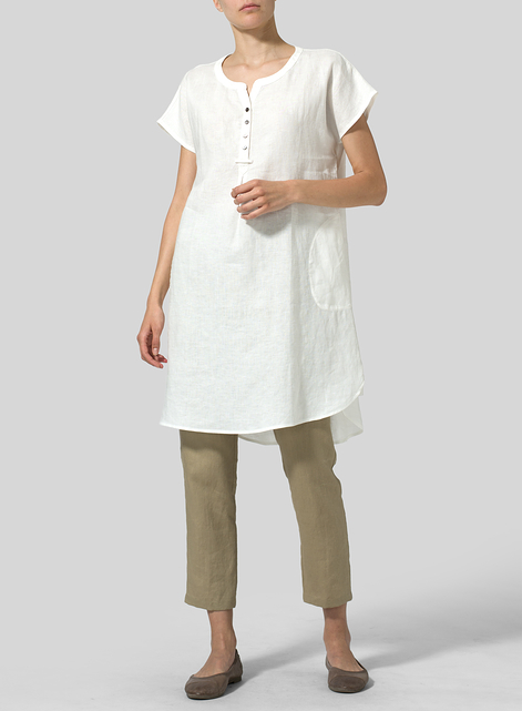 Linen Split Neck Long Tunics