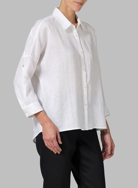 Linen Crop Sleeve Boxy Shirt