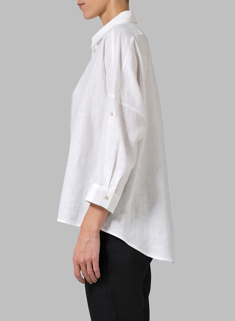 Linen Crop Sleeve Boxy Shirt