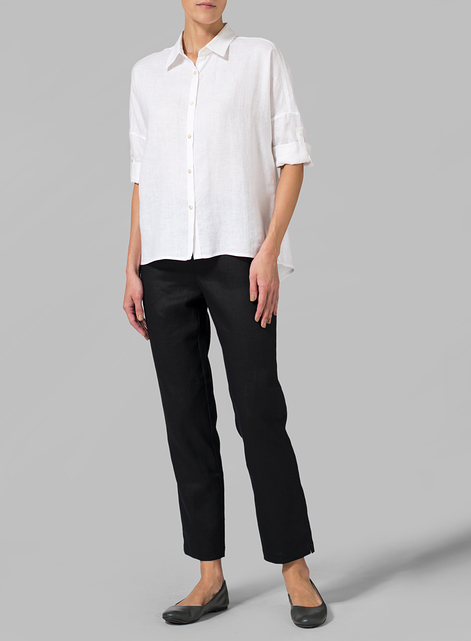 Linen Crop Sleeve Boxy Shirt