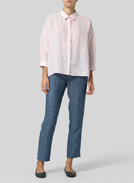 Linen Crop Sleeve Boxy Shirt