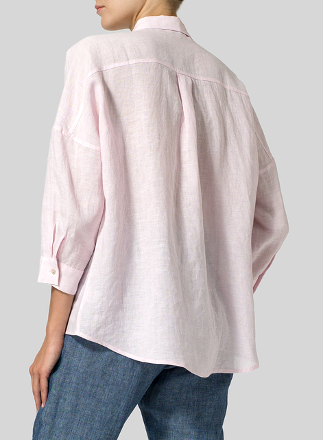 Linen Crop Sleeve Boxy Shirt