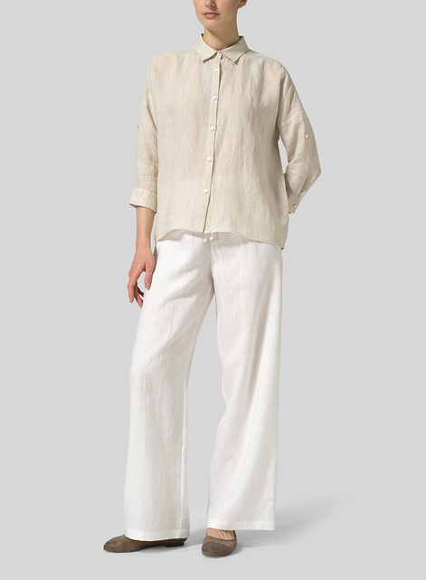 Linen Crop Sleeve Boxy Shirt