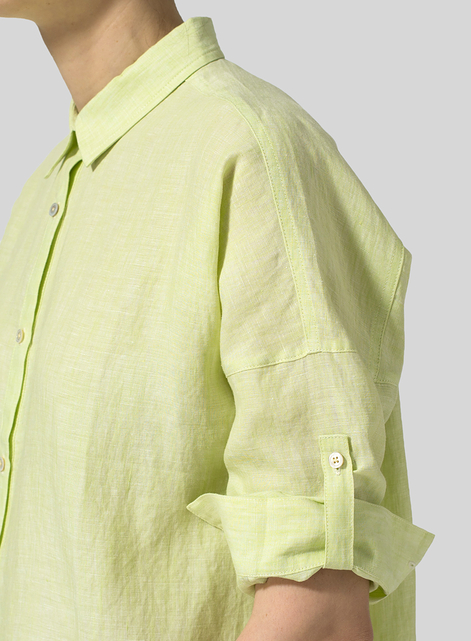 Linen Crop Sleeve Boxy Shirt