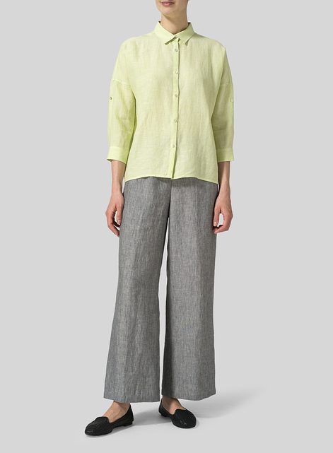 Linen Crop Sleeve Boxy Shirt