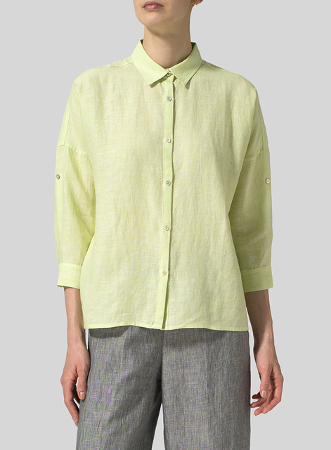 Linen Crop Sleeve Boxy Shirt