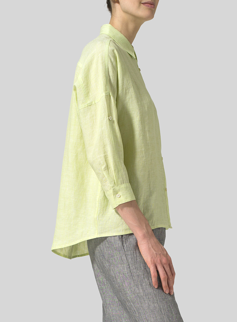 Linen Crop Sleeve Boxy Shirt