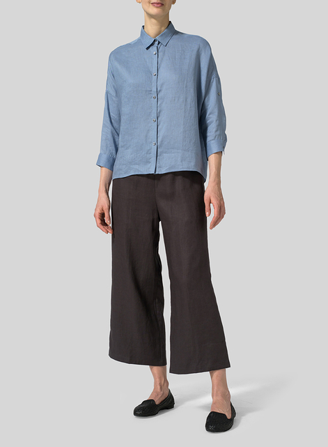 Linen Crop Sleeve Boxy Shirt