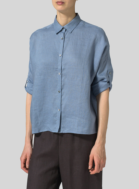 Linen Crop Sleeve Boxy Shirt