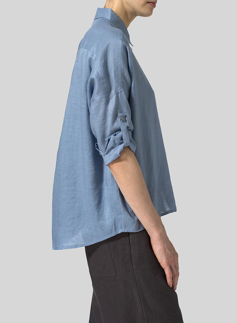 Linen Crop Sleeve Boxy Shirt