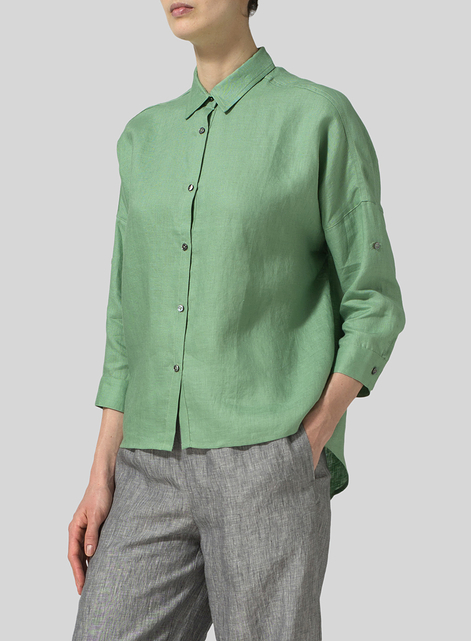 Linen Crop Sleeve Boxy Shirt