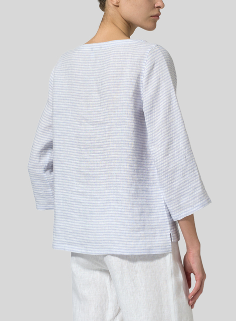 Linen Boat Neck Three-quarter Sleeve Top