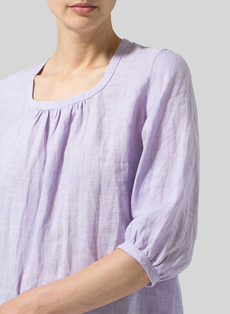 Linen Three-Quarter Bishop-Sleeve Blouse