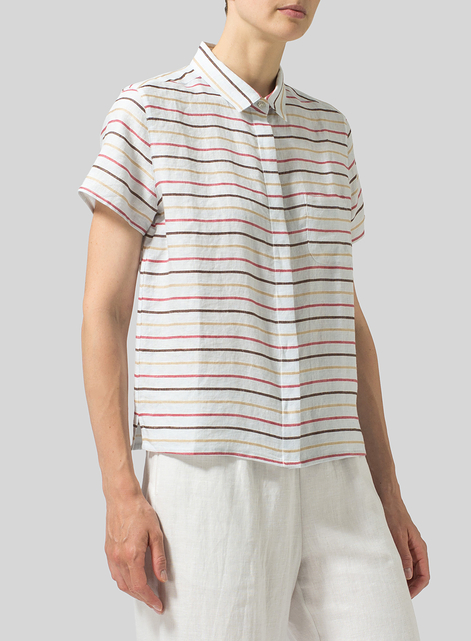 Linen Short Sleeve Mini-point Collar Shirt