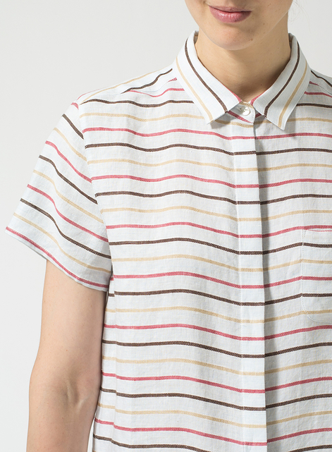 Linen Short Sleeve Mini-point Collar Shirt