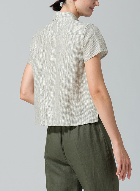 Linen Short Sleeve Mini-point Collar Shirt