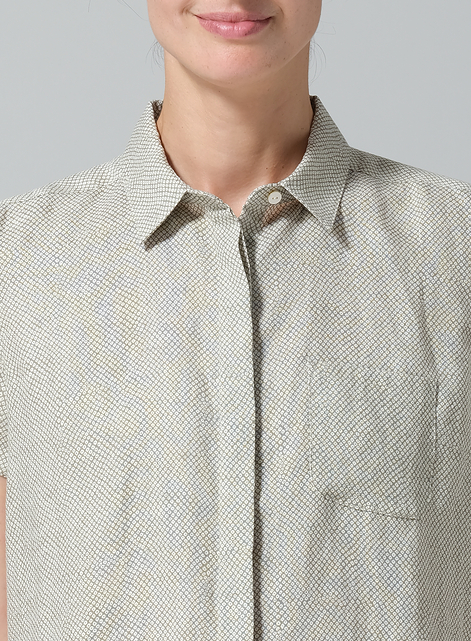 Linen Short Sleeve Mini-point Collar Shirt