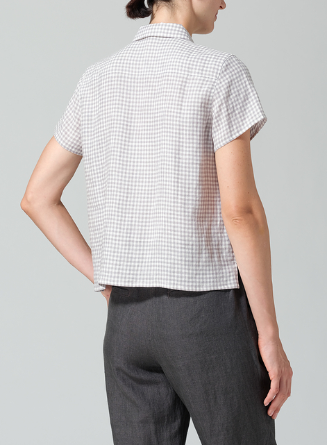 Linen Short Sleeve Mini-point Collar Shirt