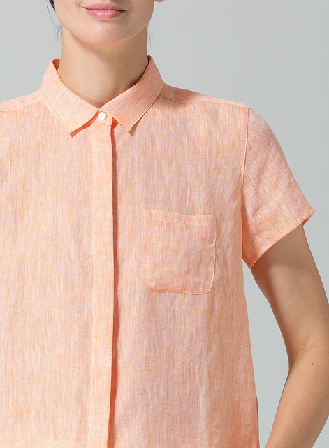 Linen Short Sleeve Mini-point Collar Shirt