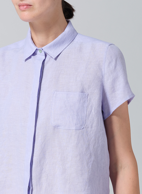 Linen Short Sleeve Mini-point Collar Shirt