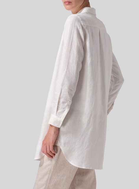 Linen L/S Solid Basic Button Front Long Blouse