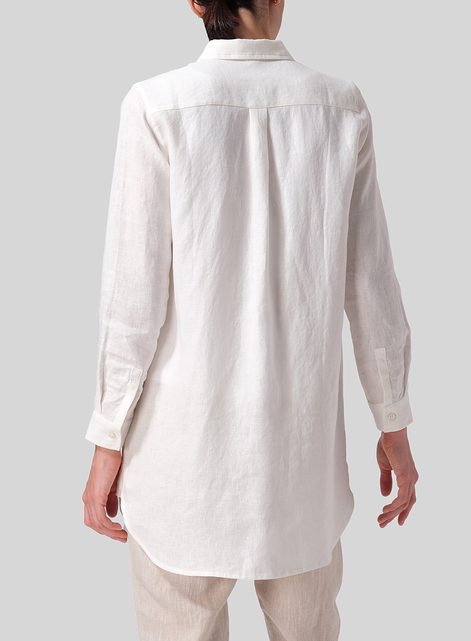 Linen L/S Solid Basic Button Front Long Blouse