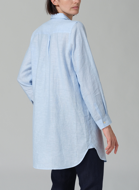 Linen L/S Solid Basic Button Front Long Blouse