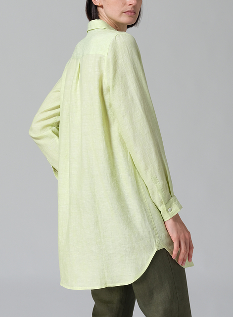 Linen L/S Solid Basic Button Front Long Blouse