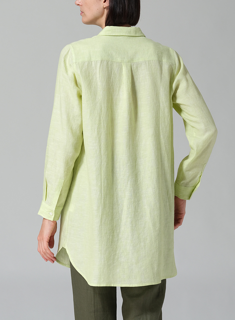 Linen L/S Solid Basic Button Front Long Blouse