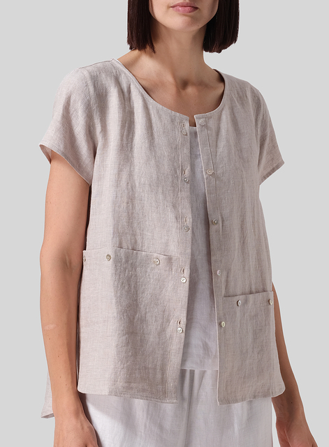 Linen Cap Sleeve Blouse