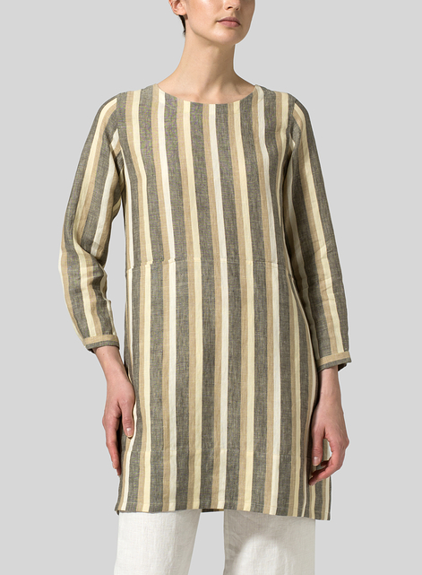 Linen Stripe Slip-On Shift Dress