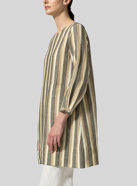 Linen Stripe Slip-On Shift Dress