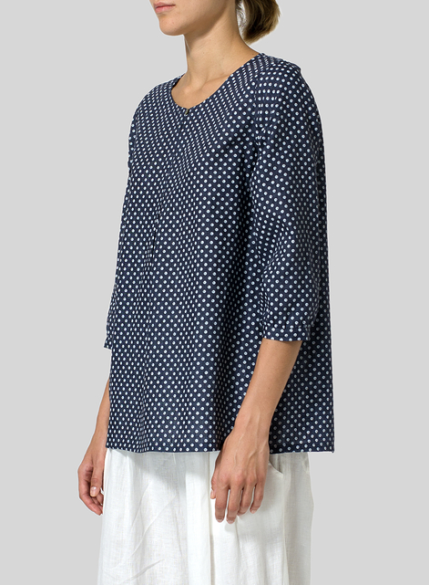 Linen Half Sleeve Inverted Front Pleat Blouse