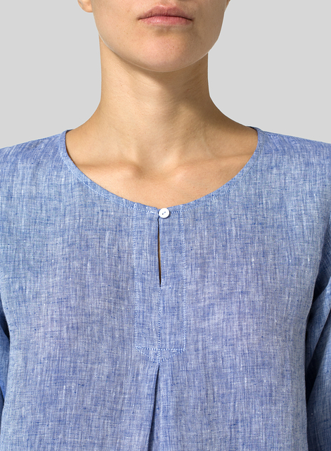 Linen Half Sleeve Inverted Front Pleat Blouse