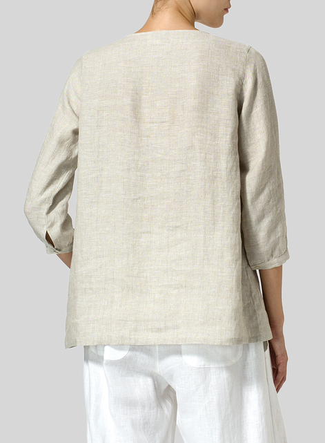 Linen Half Sleeve Inverted Front Pleat Blouse