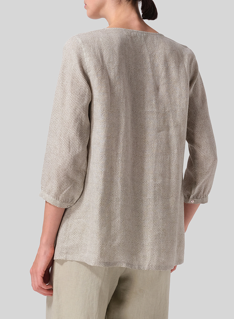 Linen Half Sleeve Inverted Front Pleat Blouse