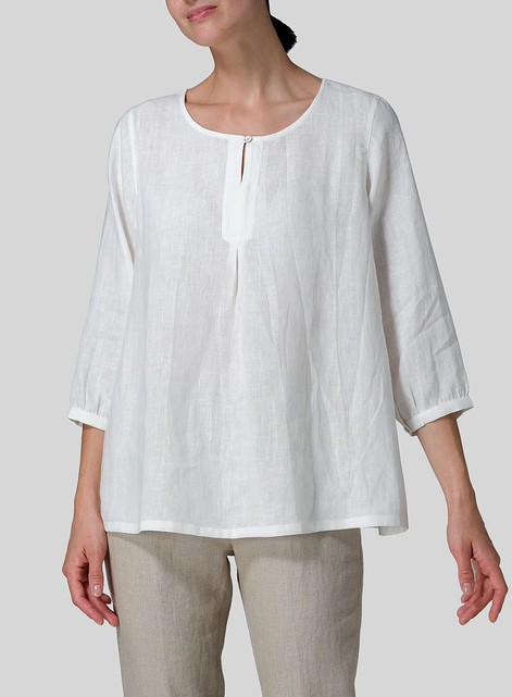 Linen Half Sleeve Inverted Front Pleat Blouse