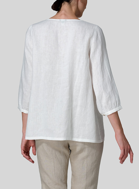 Linen Half Sleeve Inverted Front Pleat Blouse