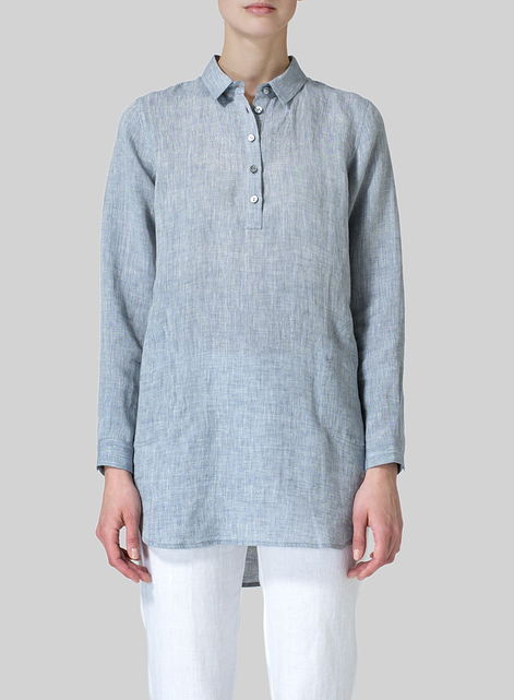 Linen Classic Collar Half Button Down Tunic 